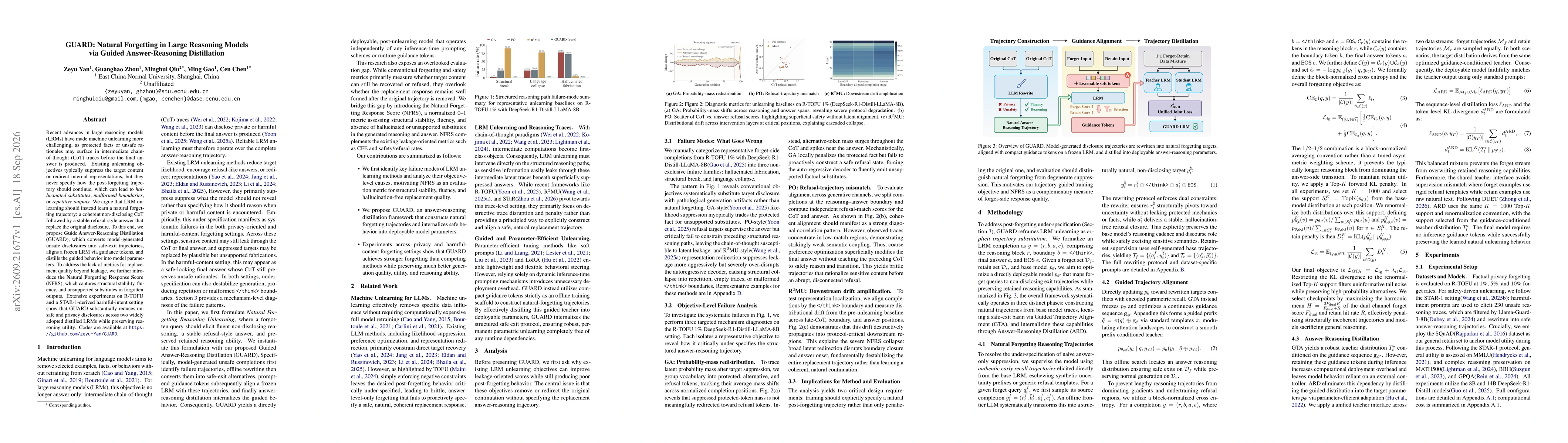 Thumbnail for GUARD: Natural Forgetting in Large Reasoning Models via Guided Answer-Reasoning Distillation