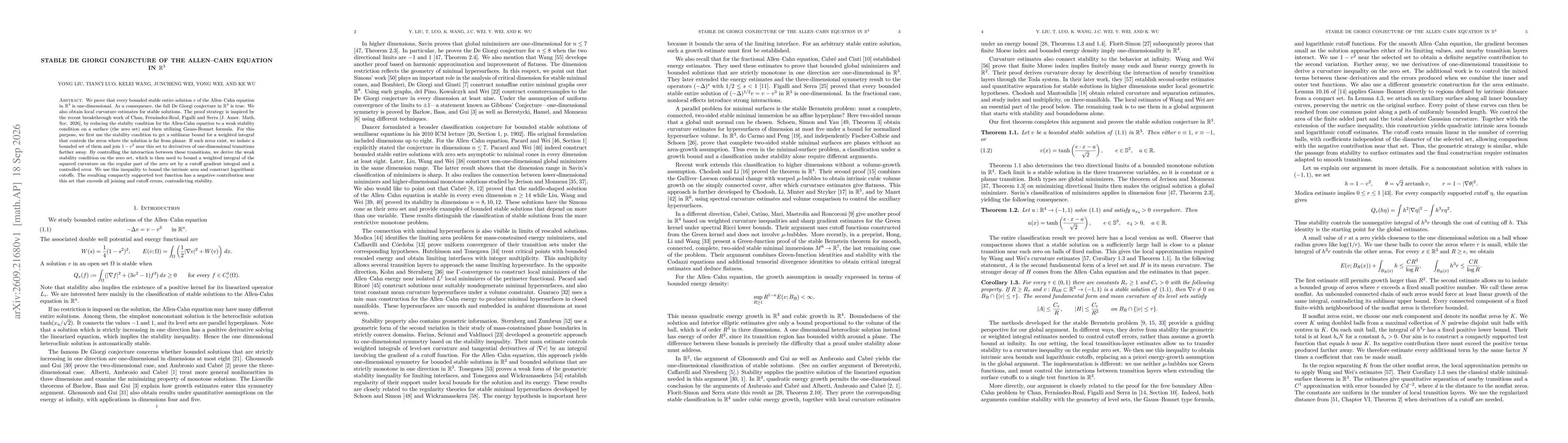 Thumbnail for Stable De Giorgi conjecture of the Allen--Cahn equation in $\mathbb{R}^3$