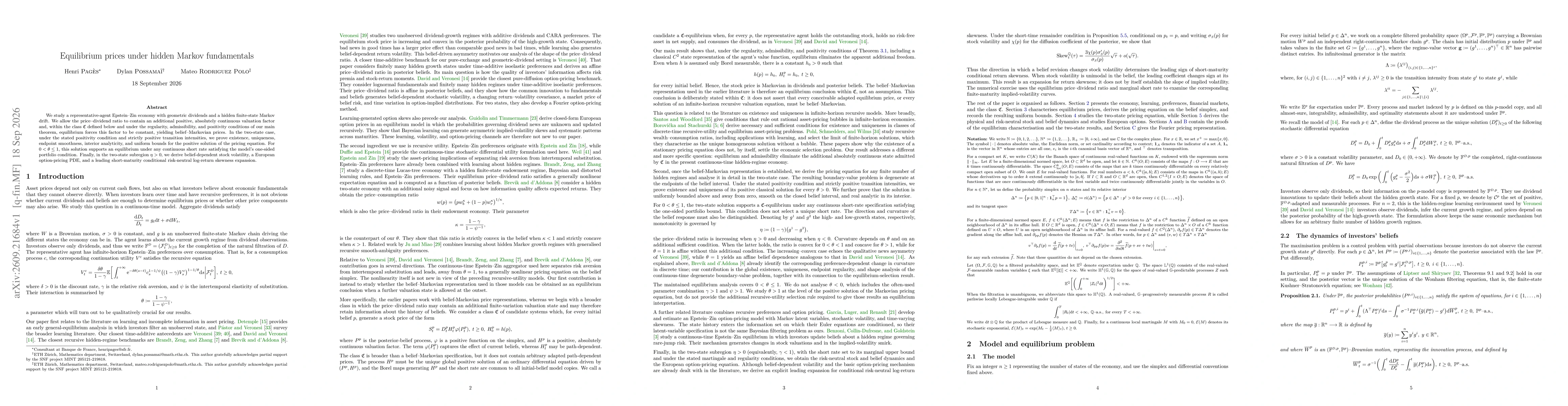 Thumbnail for Equilibrium prices under hidden Markov fundamentals