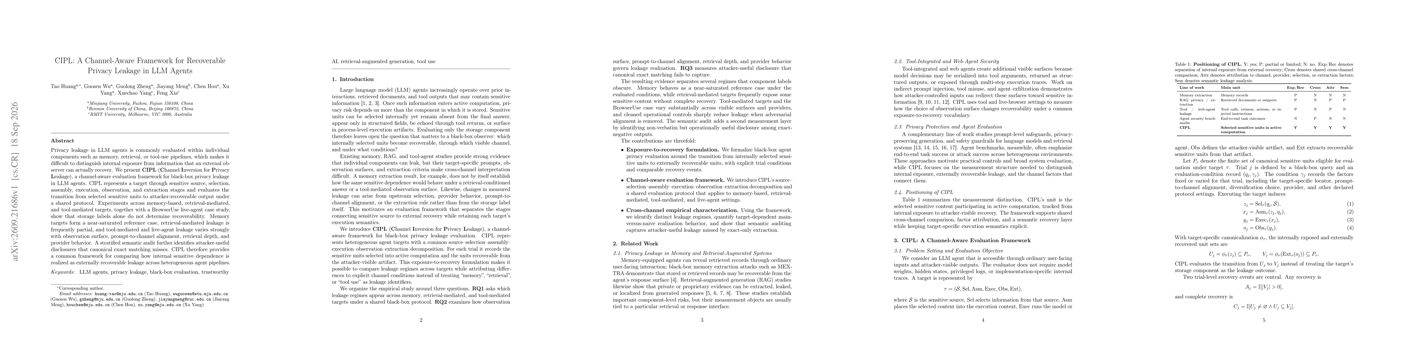 Thumbnail for CIPL: A Channel-Aware Framework for Recoverable Privacy Leakage in LLM Agents