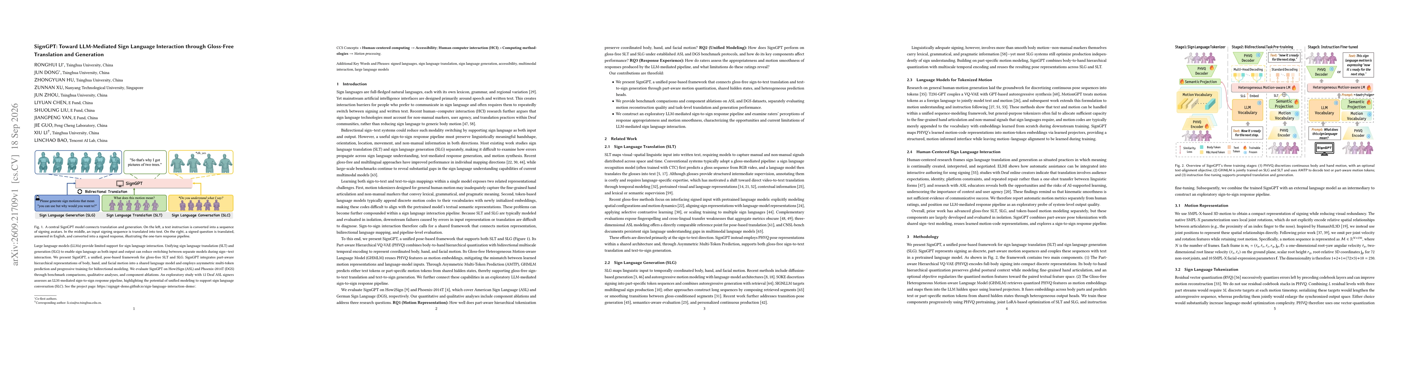 Thumbnail for SignGPT: Toward LLM-Mediated Sign Language Interaction through Gloss-Free Translation and Generation