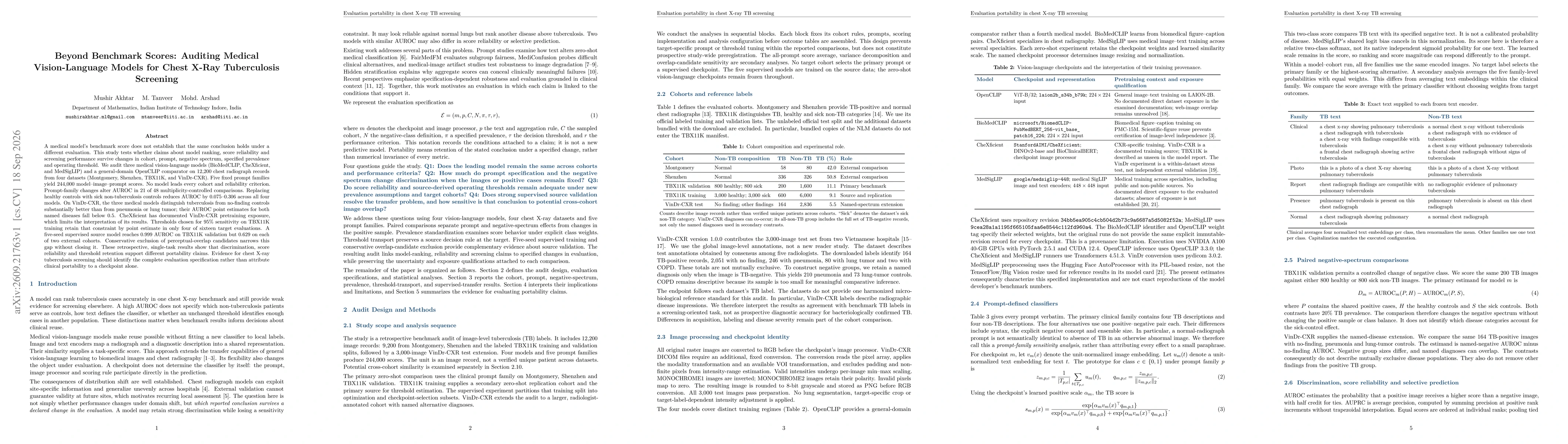 Thumbnail for Beyond Benchmark Scores: Auditing Medical Vision-Language Models for Chest X-Ray Tuberculosis Screening