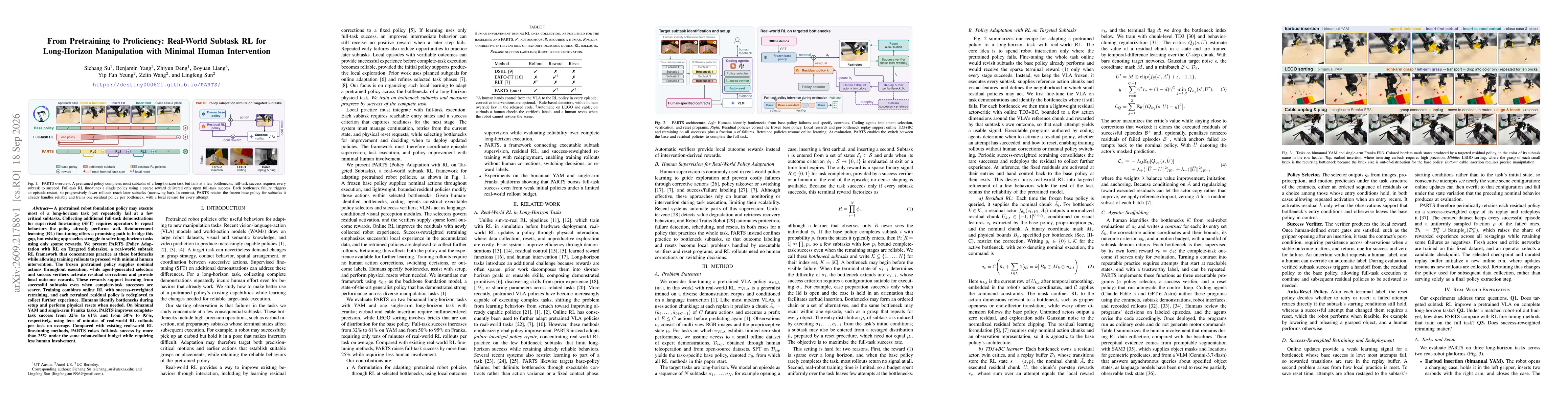 Thumbnail for From Pretraining to Proficiency: Real-World Subtask RL for Long-Horizon Manipulation with Minimal Human Intervention