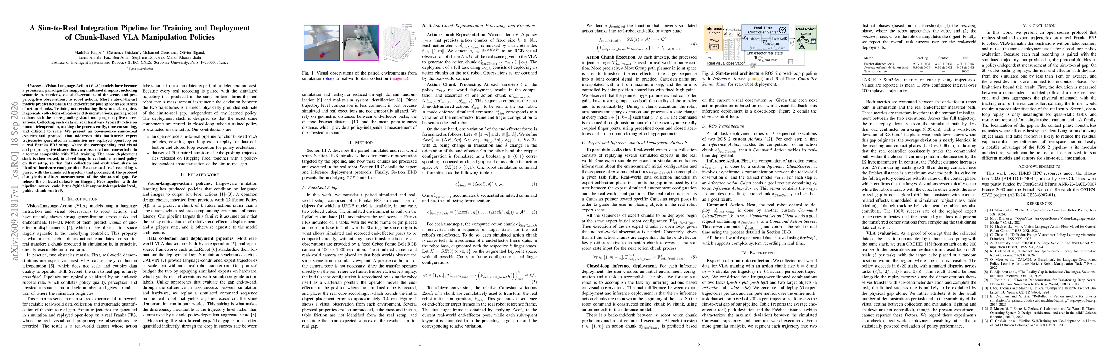 Thumbnail for A Sim-to-Real Integration Pipeline for Training and Deployment of Chunk-Based VLA Manipulation Policies