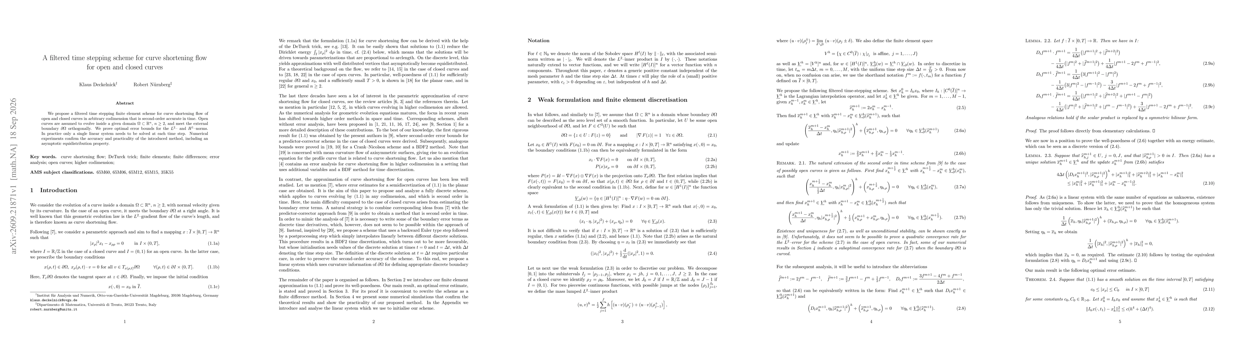 Thumbnail for A filtered time stepping scheme for curve shortening flow for open and closed curves