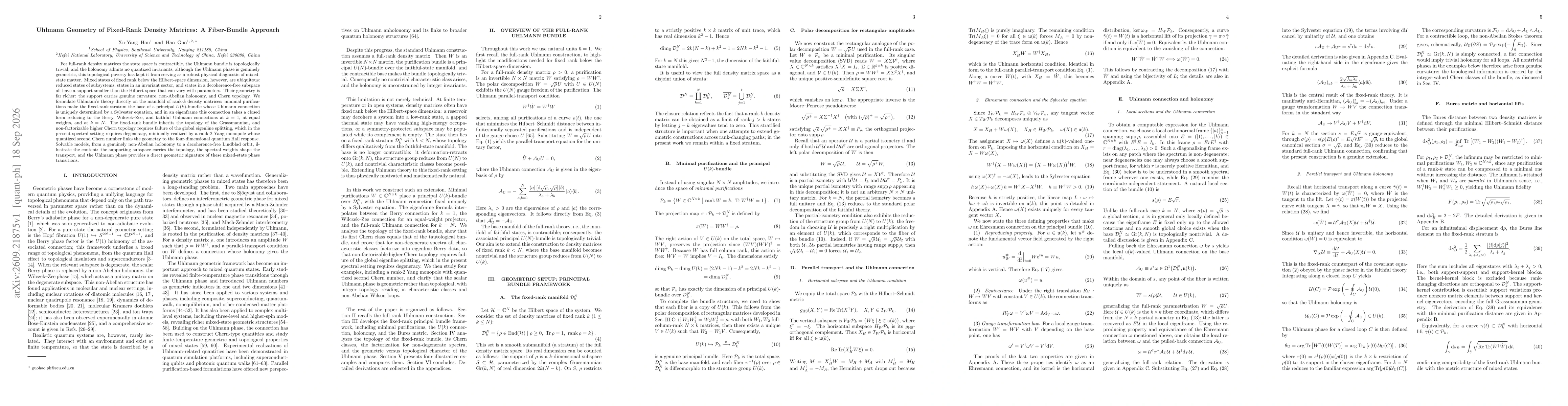 Thumbnail for Uhlmann Geometry of Fixed-Rank Density Matrices: A Fiber-Bundle Approach