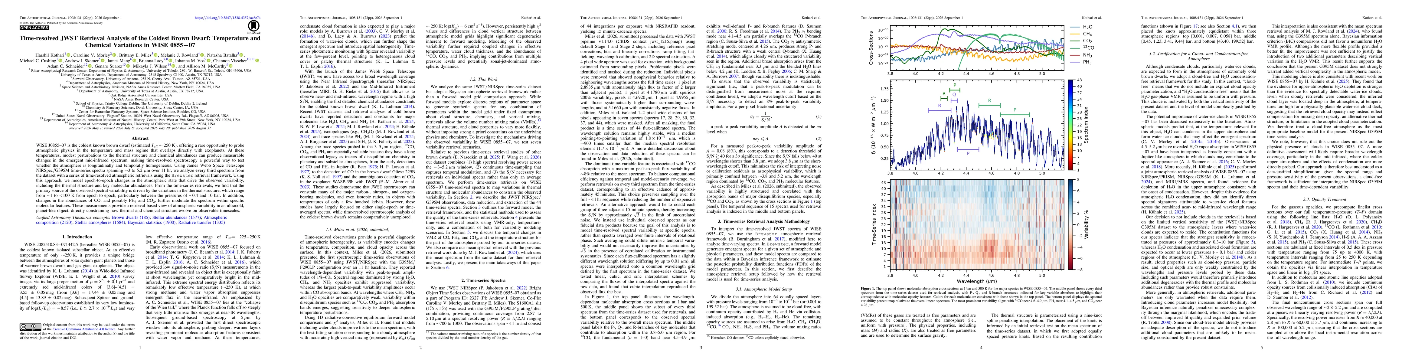 Thumbnail for Time-resolved JWST Retrieval Analysis of the Coldest Brown Dwarf: Temperature and Chemical Variations in WISE 0855-07
