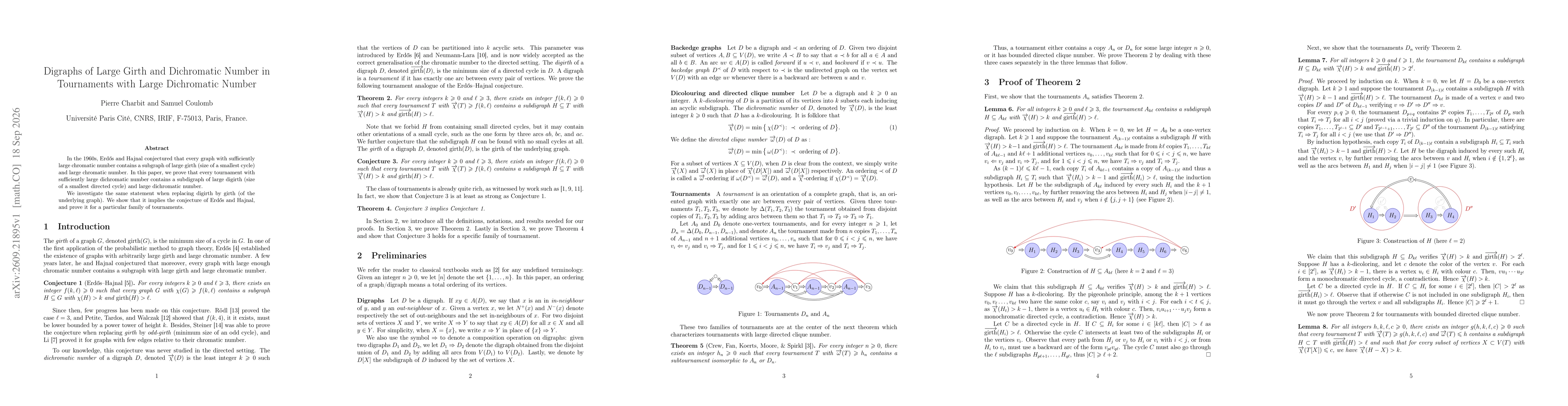Thumbnail for Digraphs of Large Girth and Dichromatic Number in Tournaments with Large Dichromatic Number