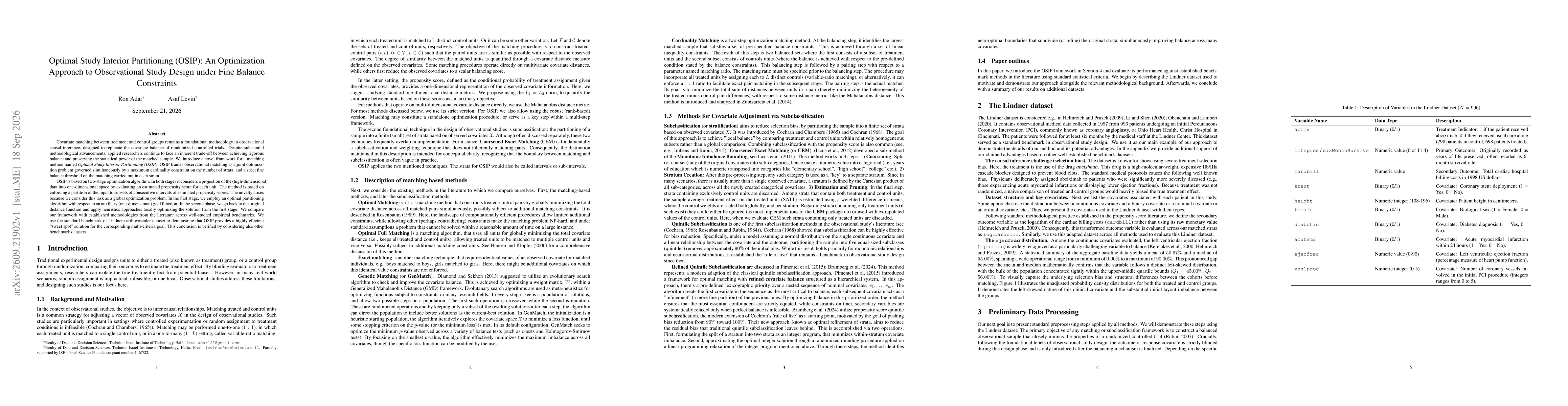 Thumbnail for Optimal study interior partitioning (OSIP): An optimization approach to observational study design under fine balance constraints