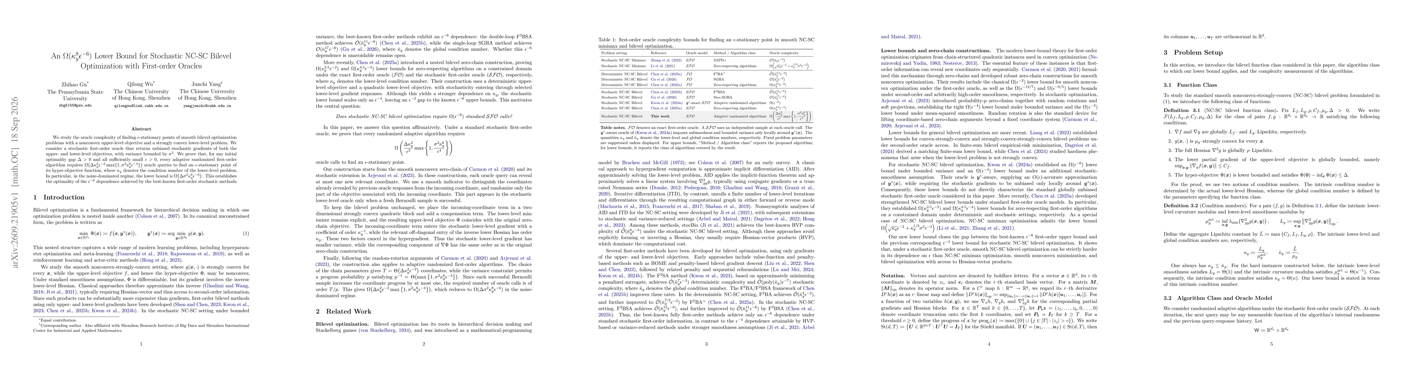 Thumbnail for An $Ω(κ_y^8ε^{-6})$ Lower Bound for Stochastic NC-SC Bilevel Optimization with First-order Oracles