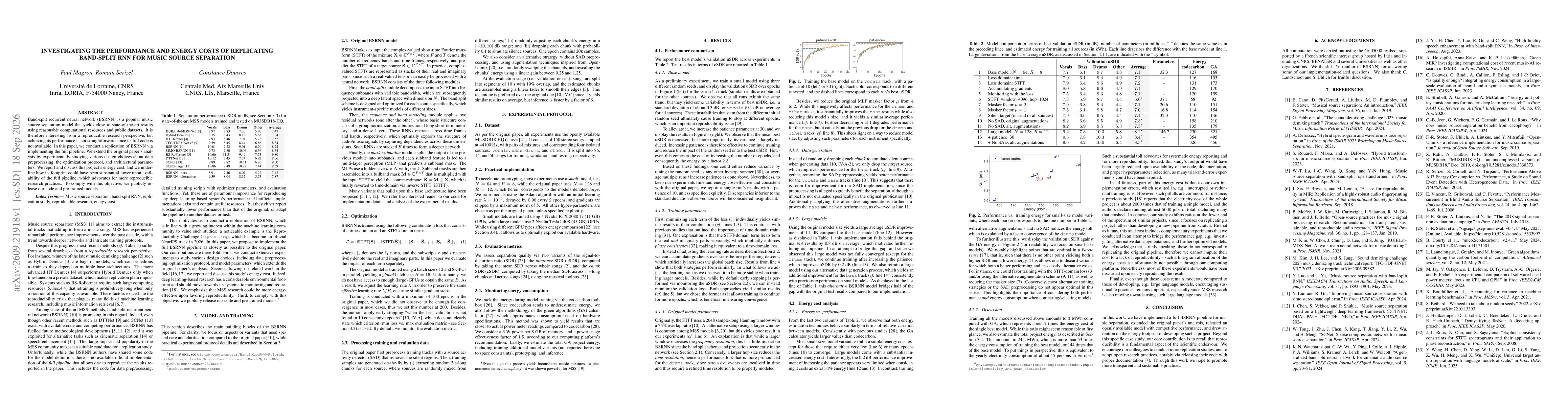 Thumbnail for Investigating the Performance and Energy Costs of Replicating Band-Split RNN for Music Source Separation
