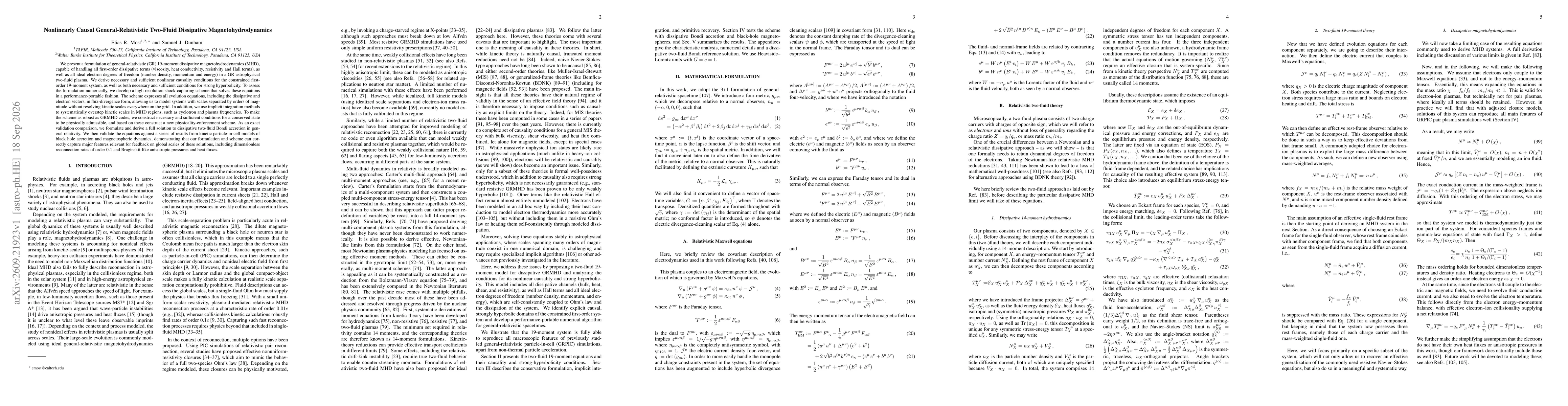 Thumbnail for Nonlinearly Causal General-Relativistic Two-Fluid Dissipative Magnetohydrodynamics