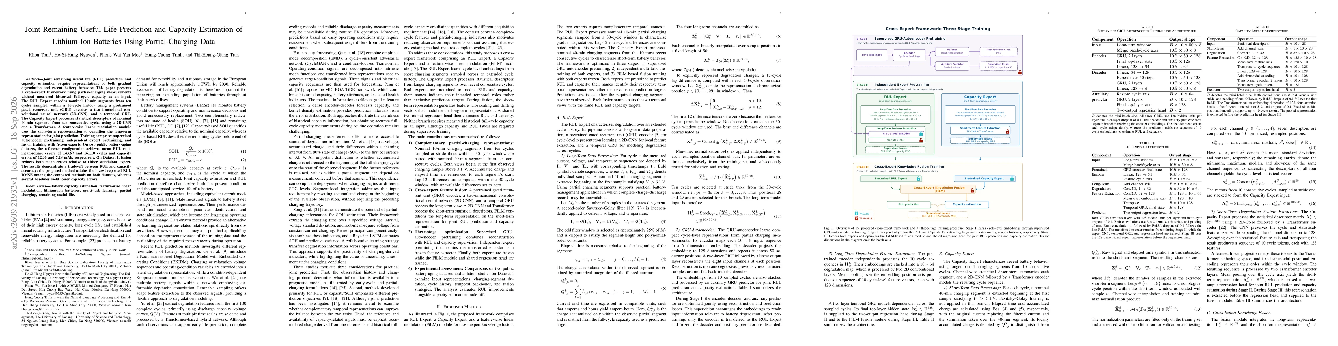Thumbnail for Joint Remaining Useful Life Prediction and Capacity Estimation of Lithium-Ion Batteries Using Partial-Charging Data