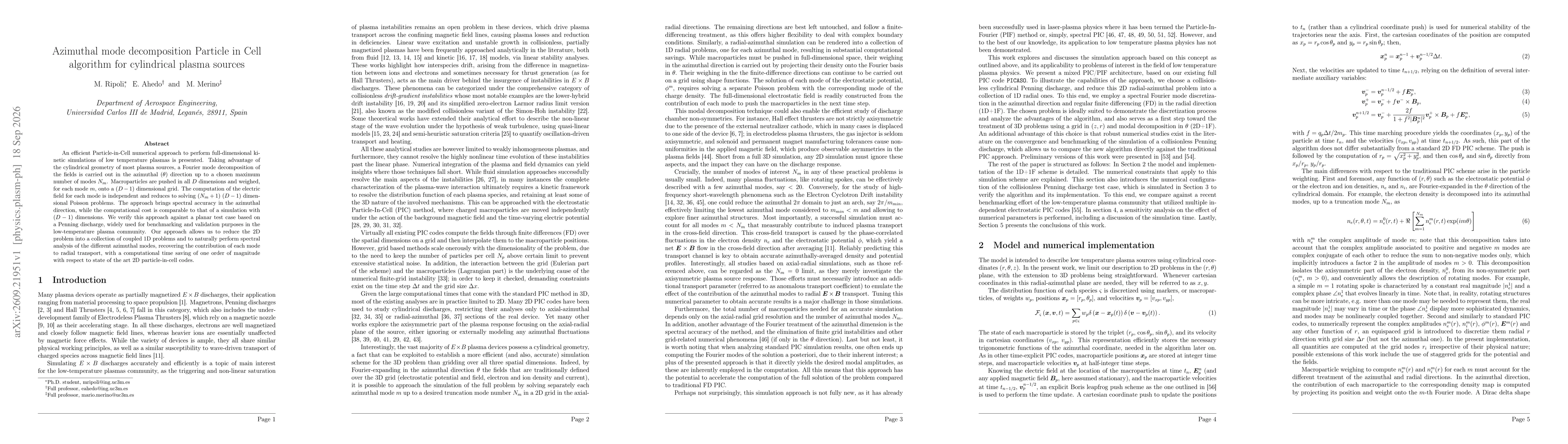 Thumbnail for Azimuthal mode decomposition Particle in Cell algorithm for cylindrical plasma sources