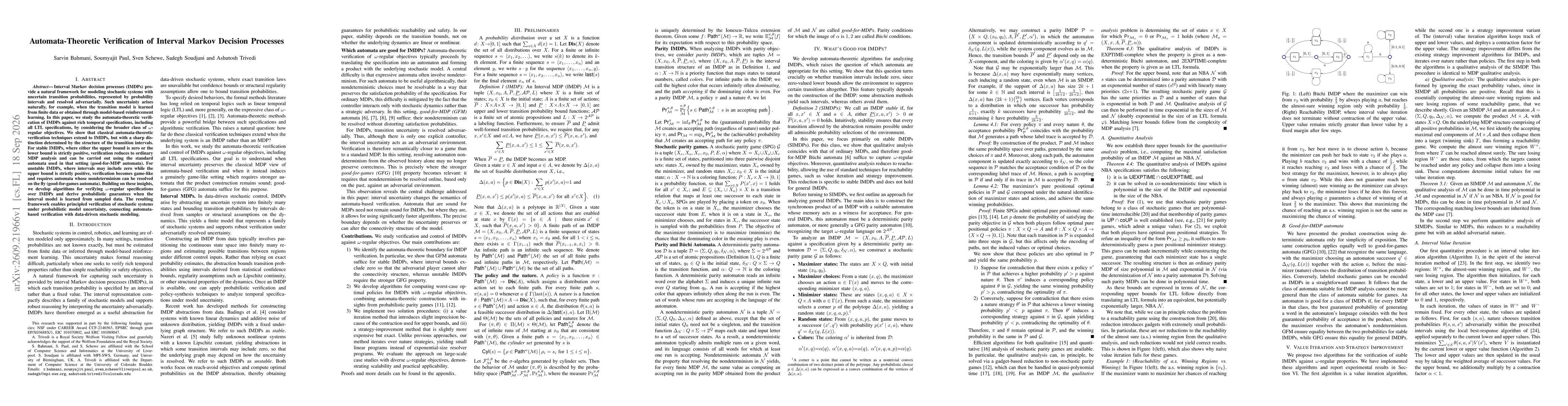 Thumbnail for Automata-Theoretic Verification of Interval Markov Decision Processes