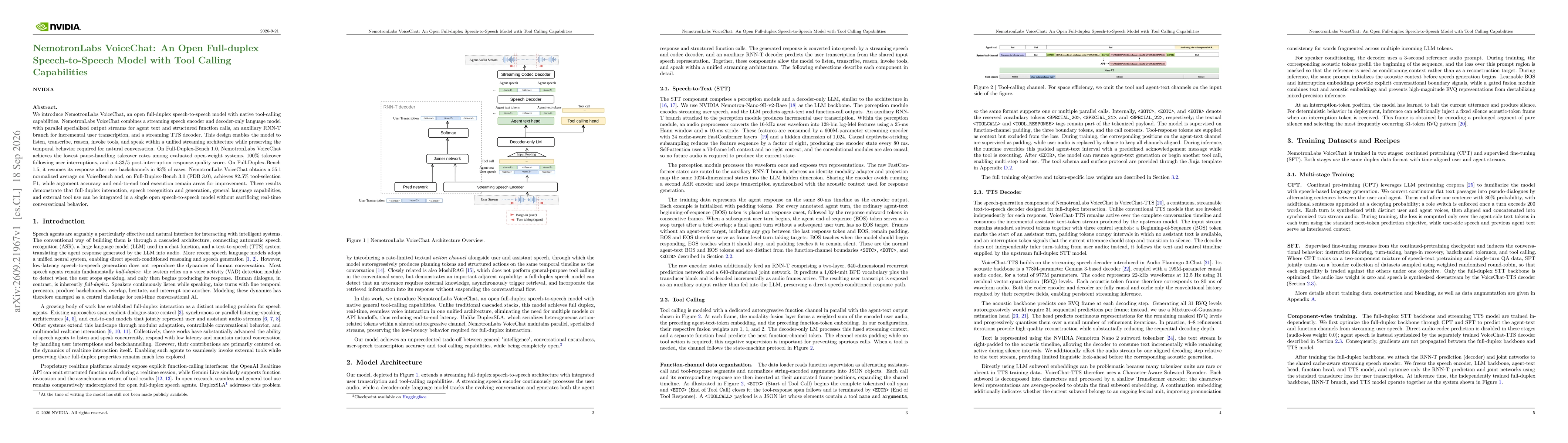 Thumbnail for NemotronLabs VoiceChat: An Open Full-duplex Speech-to-Speech Model with Tool Calling Capabilities