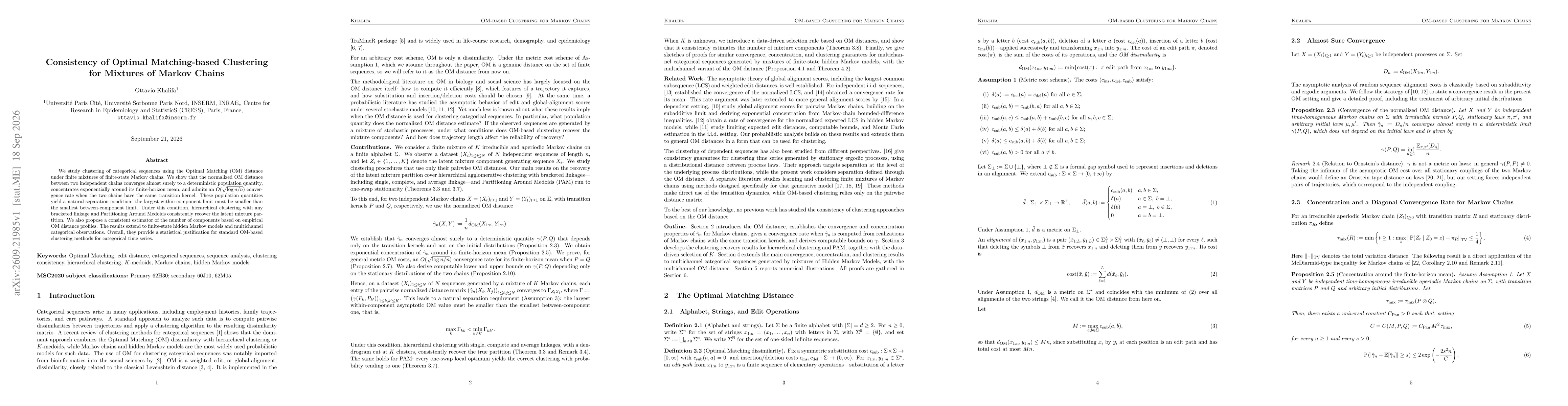 Thumbnail for Consistency of Optimal Matching-based Clustering for Mixtures of Markov Chains