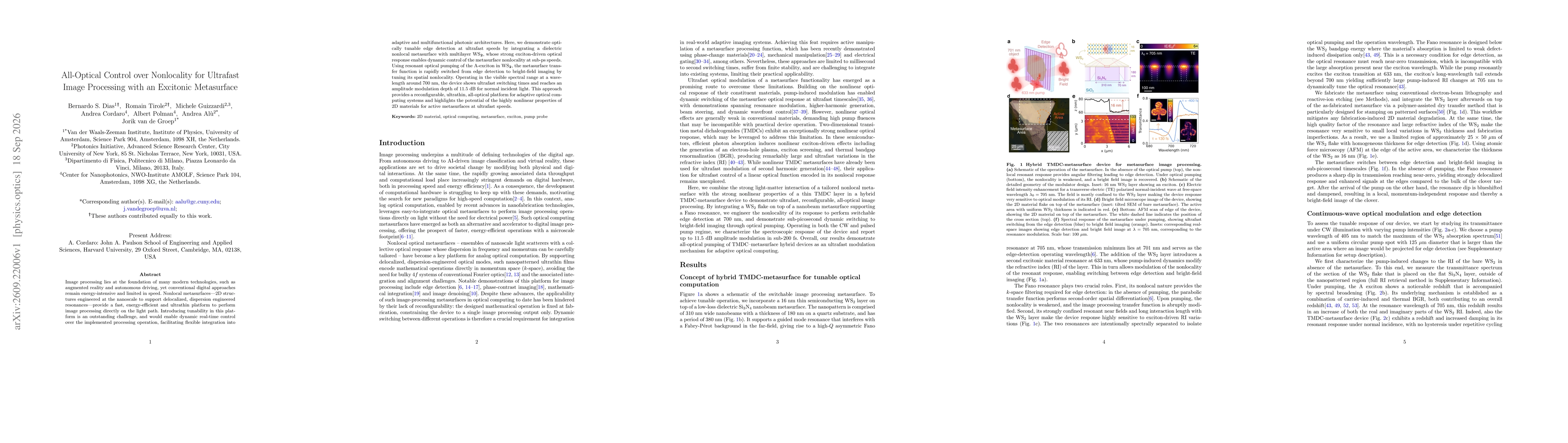 Thumbnail for All-Optical Control over Nonlocality for Ultrafast Image Processing with an Excitonic Metasurface