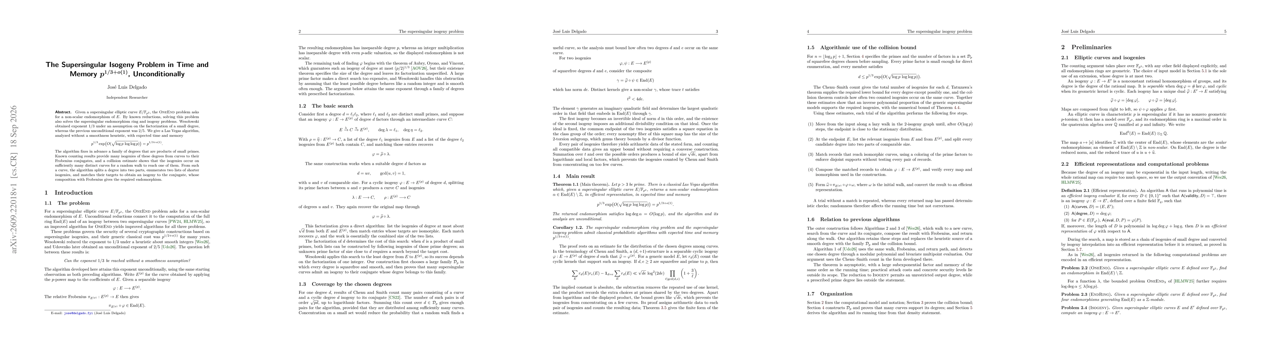 Thumbnail for The Supersingular Isogeny Problem in Time and Memory $p^{1/3+o(1)}$, Unconditionally