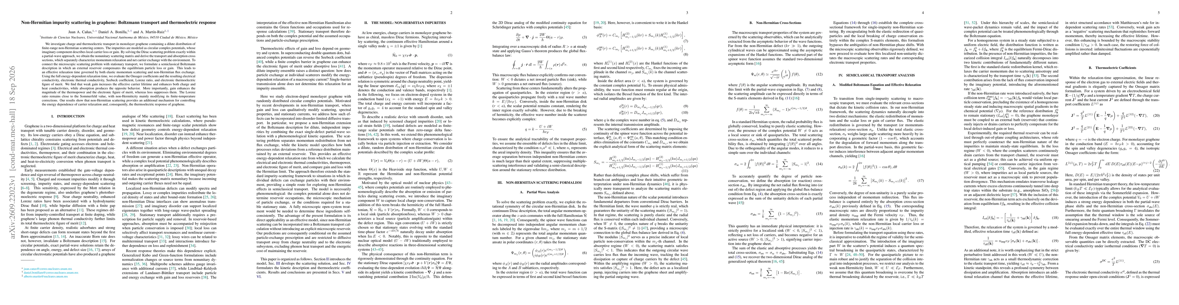 Thumbnail for Non-Hermitian impurity scattering in graphene: Boltzmann transport and thermoelectric response