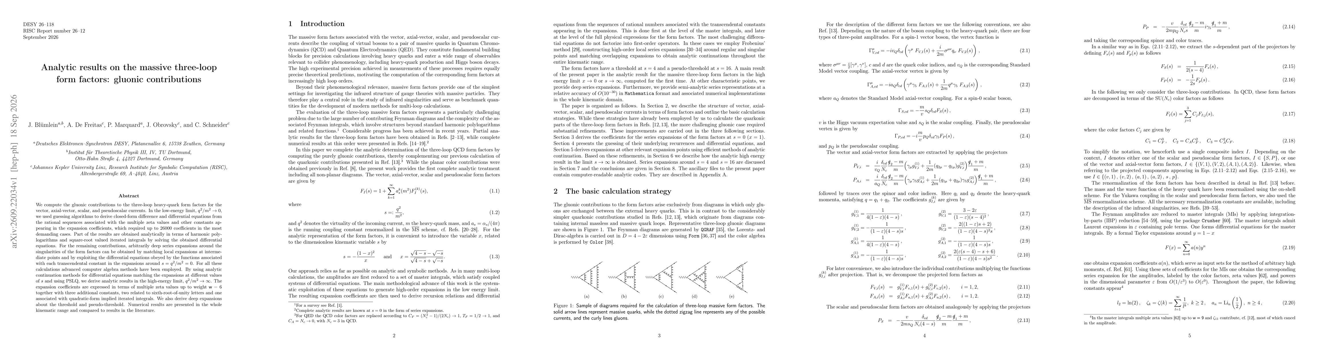 Thumbnail for Analytic results on the massive three-loop form factors: gluonic contributions