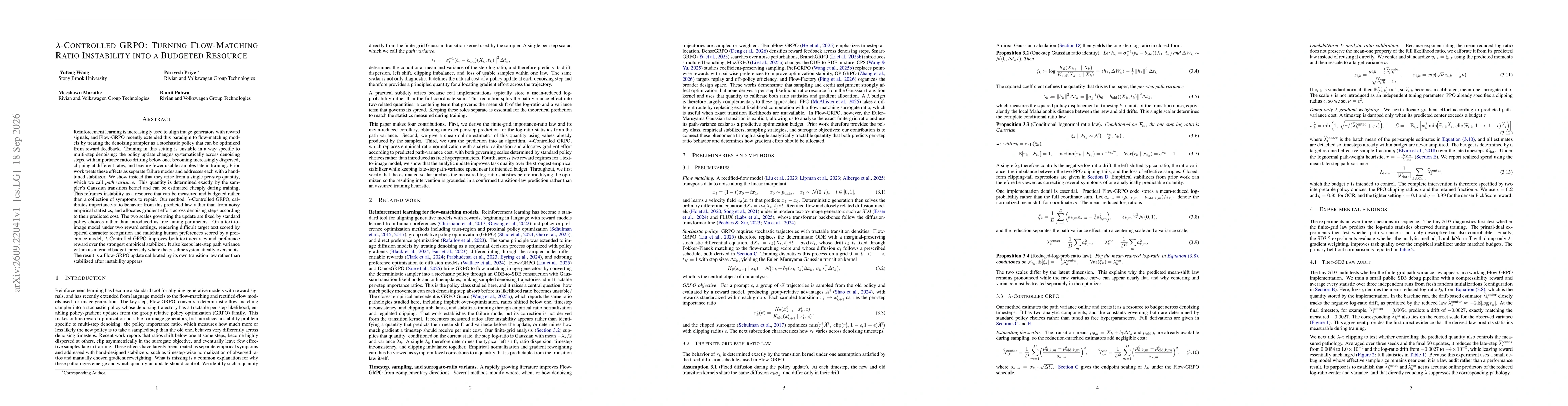 Thumbnail for $λ$-Controlled GRPO: Turning Flow-Matching Ratio Instability into a Budgeted Resource