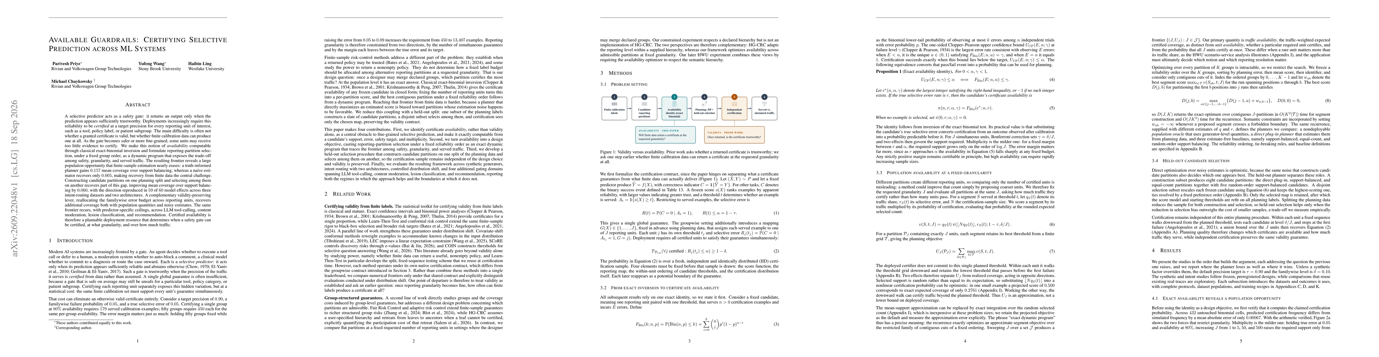 Thumbnail for Available Guardrails: Certifying Selective Prediction across ML Systems