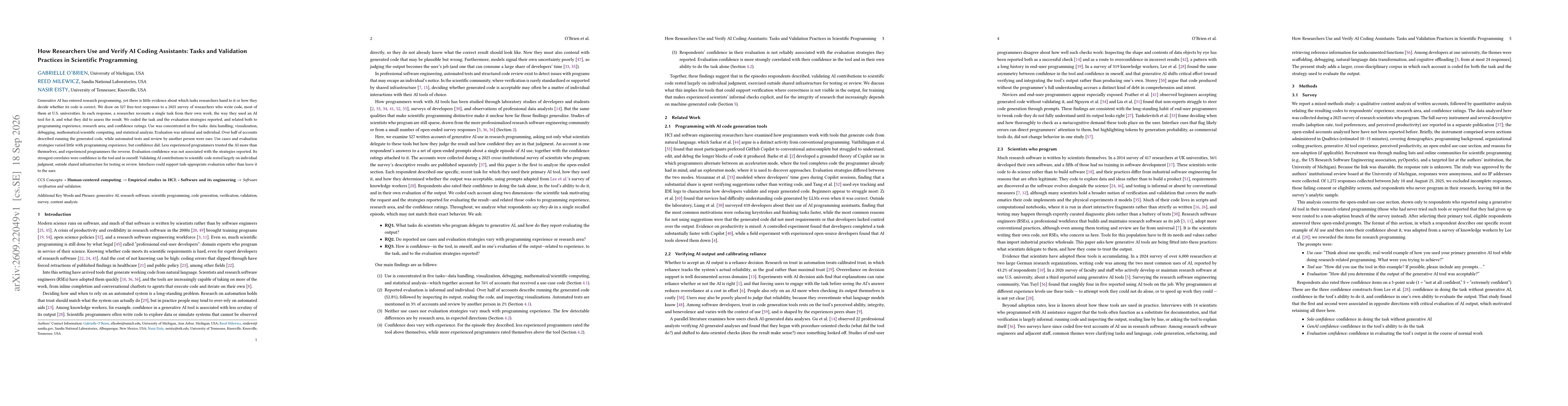 Thumbnail for How Researchers Use and Verify AI Coding Assistants: Tasks and Validation Practices in Scientific Programming