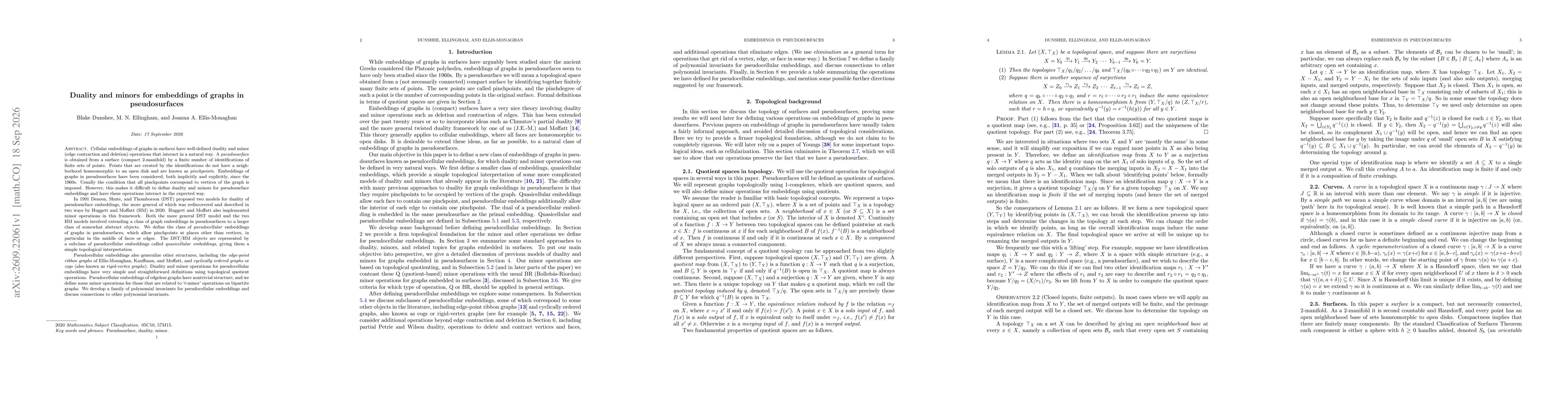 Thumbnail for Duality and minors for embeddings of graphs in pseudosurfaces