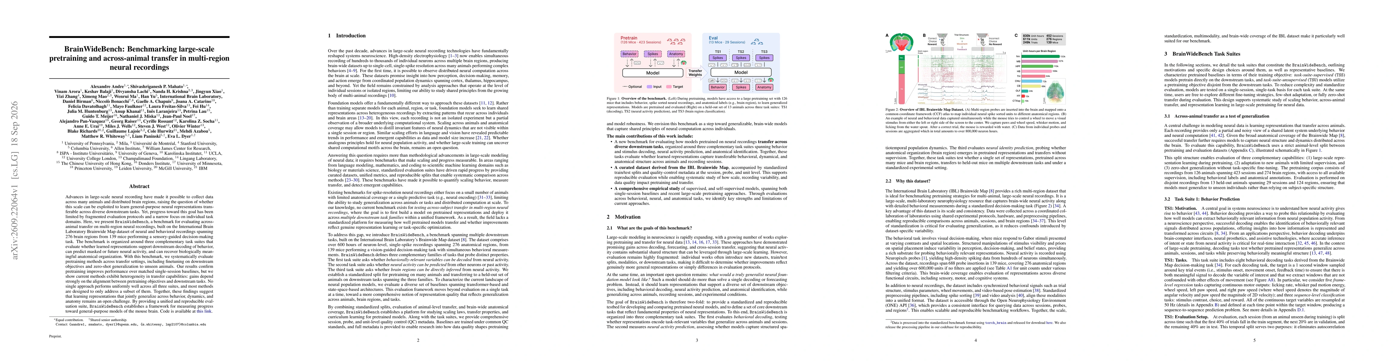 Thumbnail for BrainWideBench: Benchmarking large-scale pretraining and across-animal transfer in multi-region neural recordings