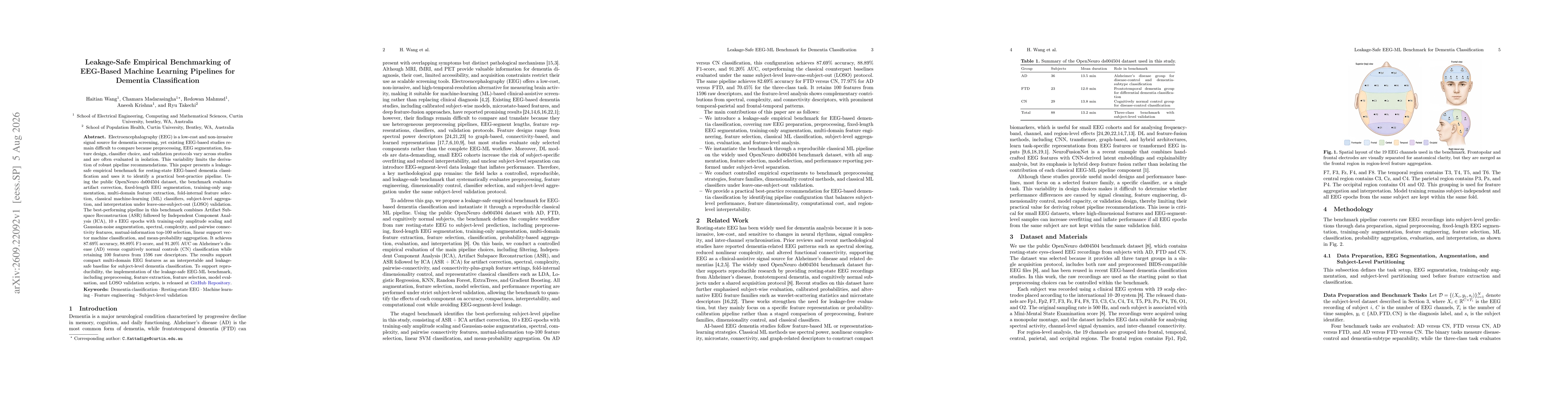 Thumbnail for Leakage-Safe Empirical Benchmarking of EEG-Based Machine Learning Pipelines for Dementia Classification