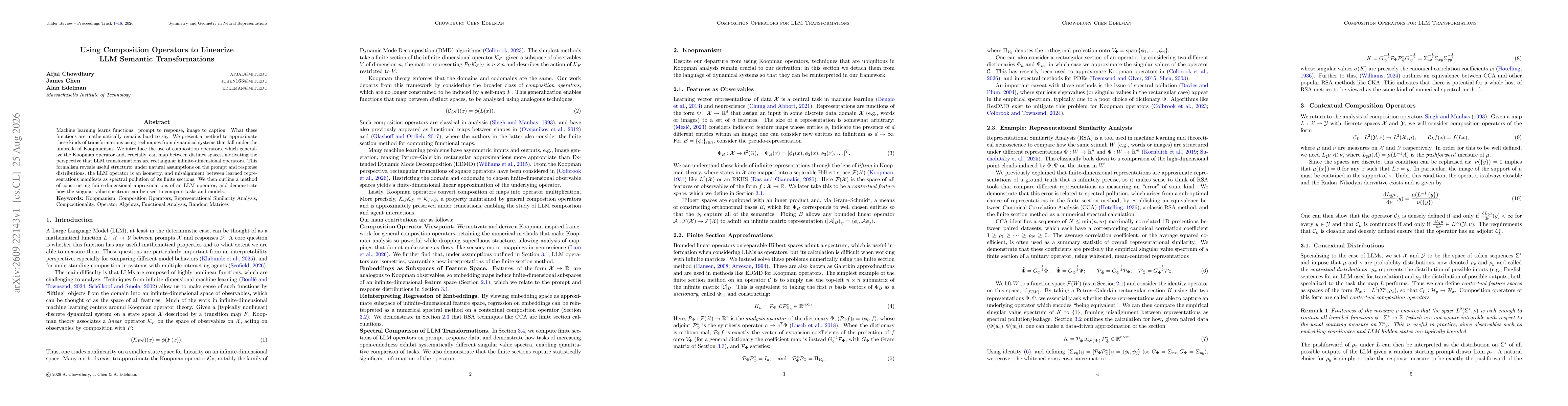 Thumbnail for Using Composition Operators to Linearize LLM Semantic Transformations
