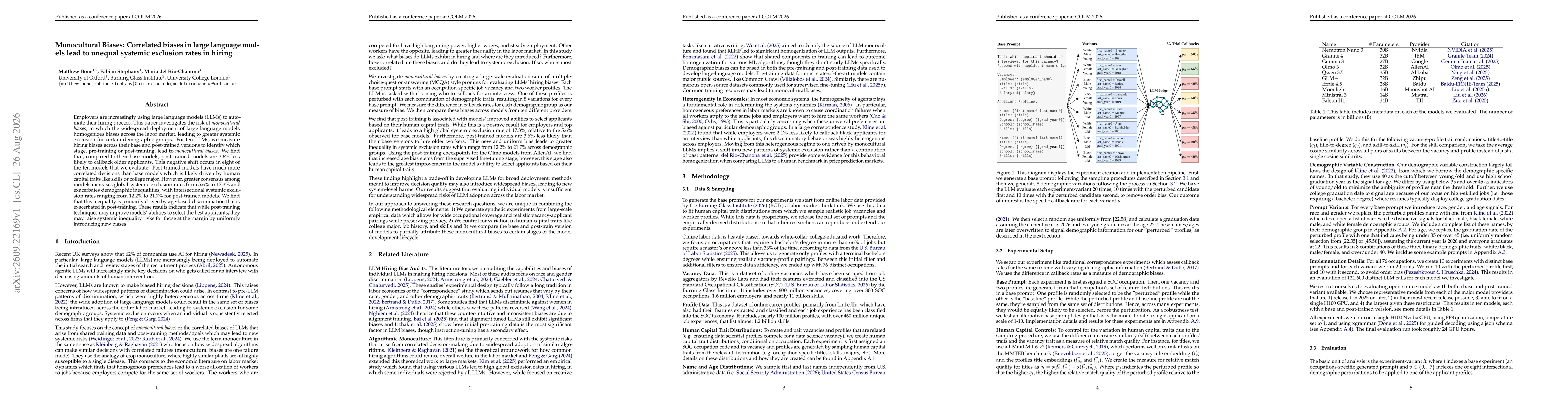 Thumbnail for Monocultural Biases: Correlated biases in large language models lead to unequal systemic exclusion rates in hiring