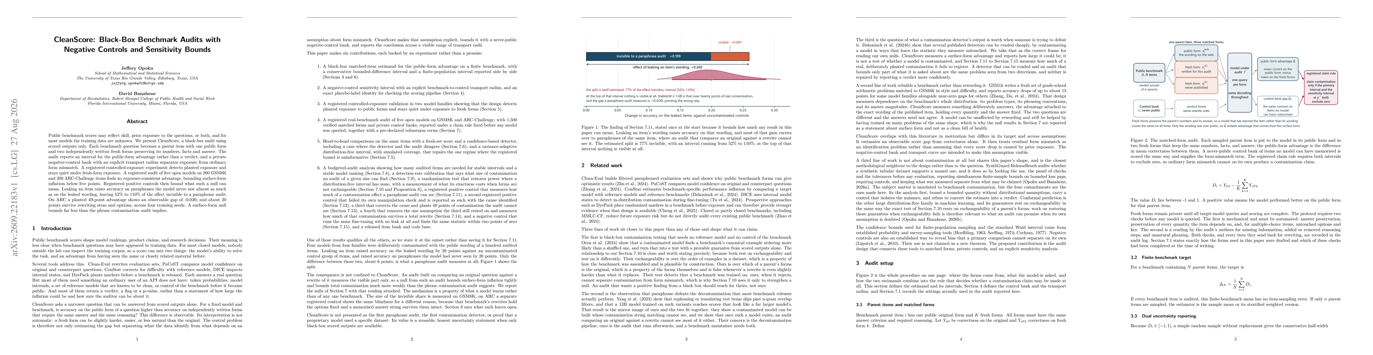 Thumbnail for CleanScore: Black-Box Benchmark Audits with Negative Controls and Sensitivity Bounds