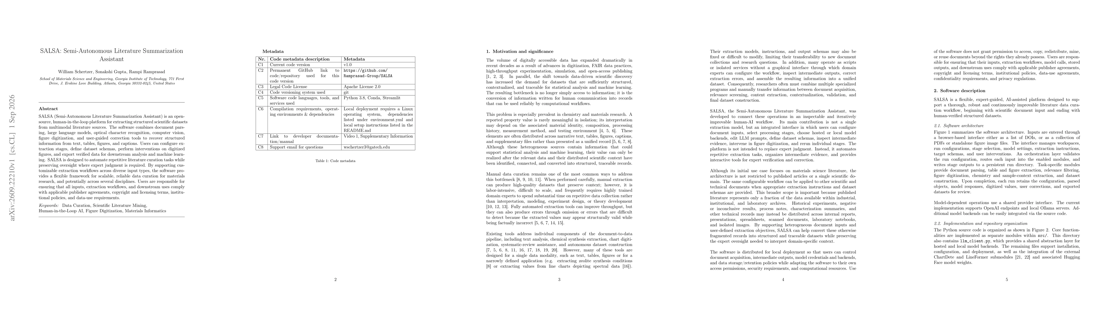 Thumbnail for SALSA: Semi-Autonomous Literature Summarization Assistant