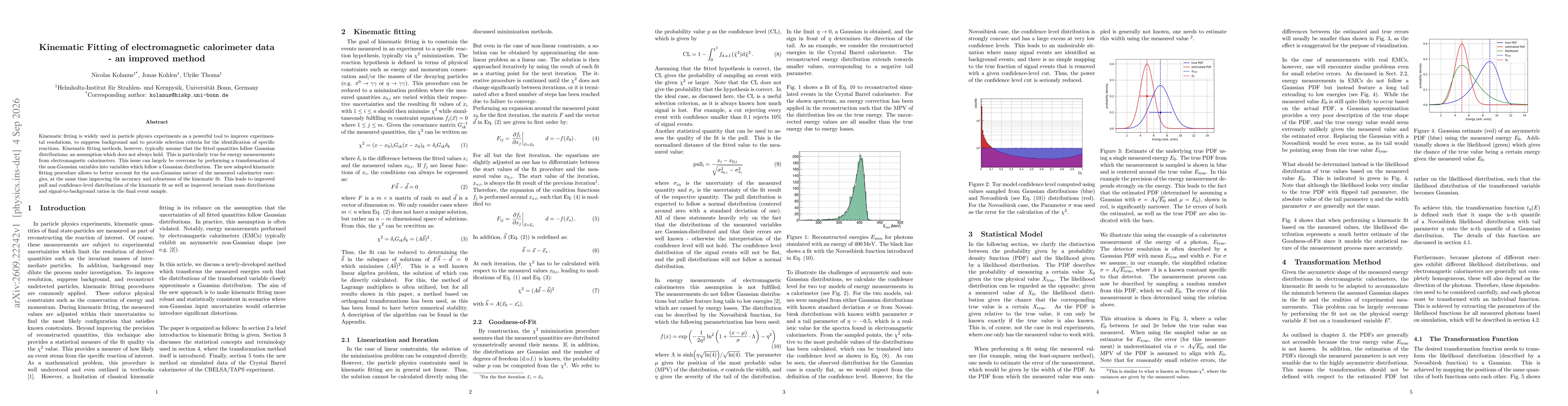 Thumbnail for Kinematic Fitting of electromagnetic calorimeter data - an improved method