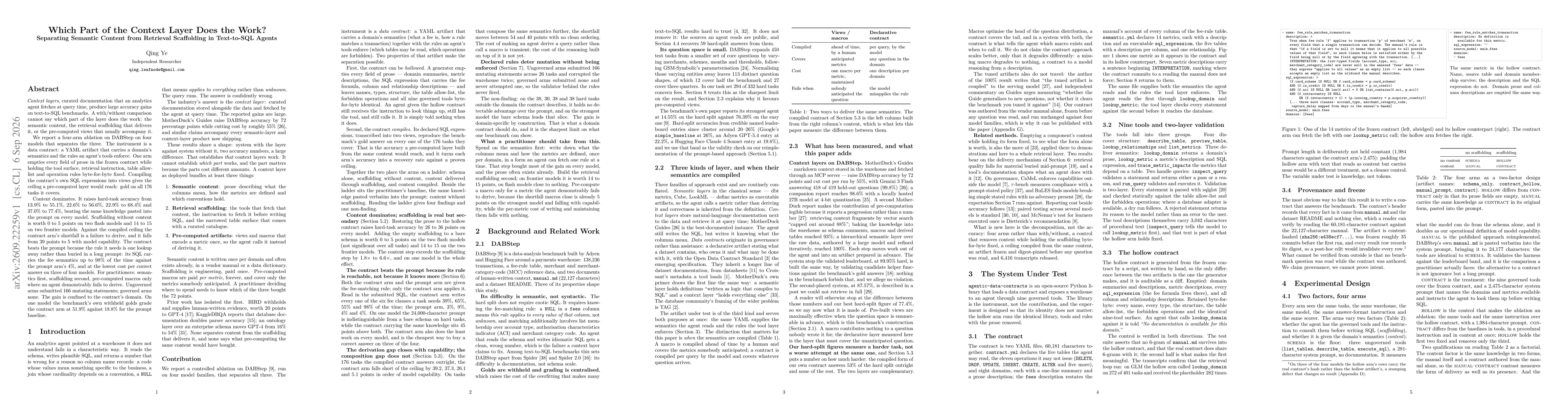 Thumbnail for Which Part of the Context Layer Does the Work? Separating Semantic Content from Retrieval Scaffolding in Text-to-SQL Agents