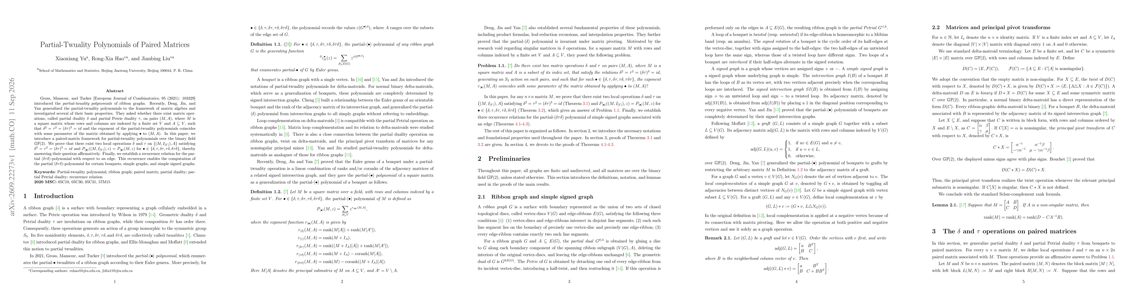 Thumbnail for Partial-Twuality Polynomials of Paired Matrices