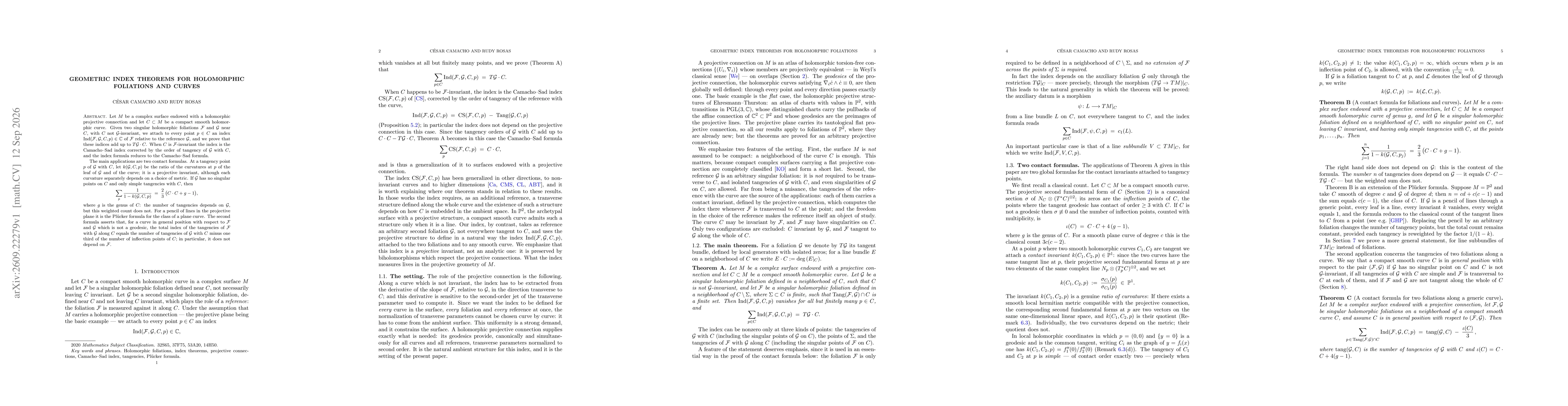 Thumbnail for Geometric index theorems for holomorphic foliations and curves