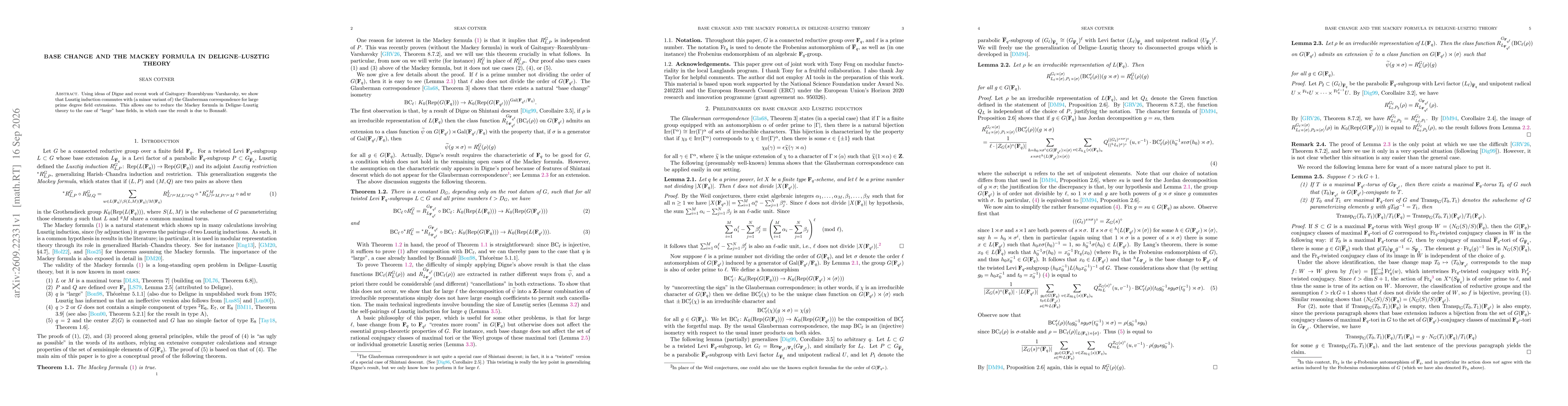Thumbnail for Base change and the Mackey formula in Deligne--Lusztig theory