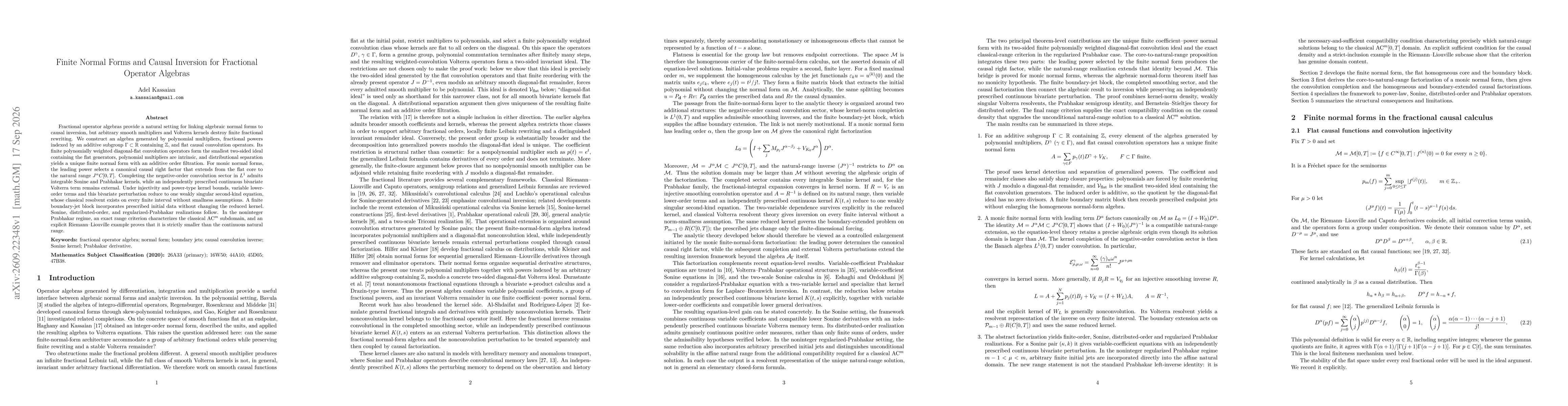 Thumbnail for Finite Normal Forms and Causal Inversion for Fractional Operator Algebras