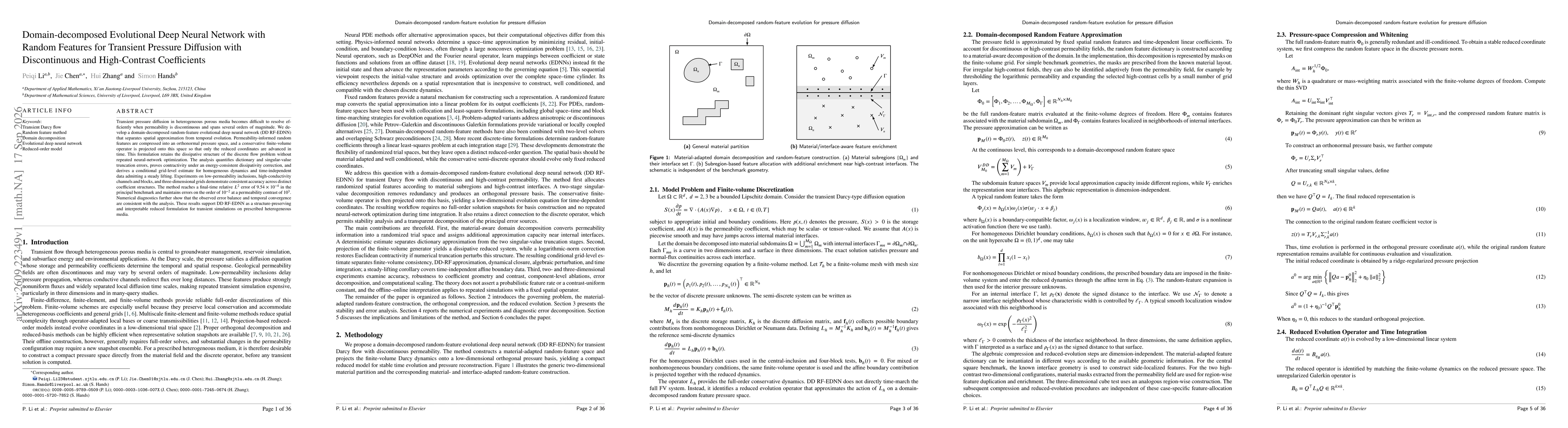 Thumbnail for Domain-decomposed Evolutional Deep Neural Network with Random Features for Transient Pressure Diffusion with Discontinuous and High-Contrast Coefficients