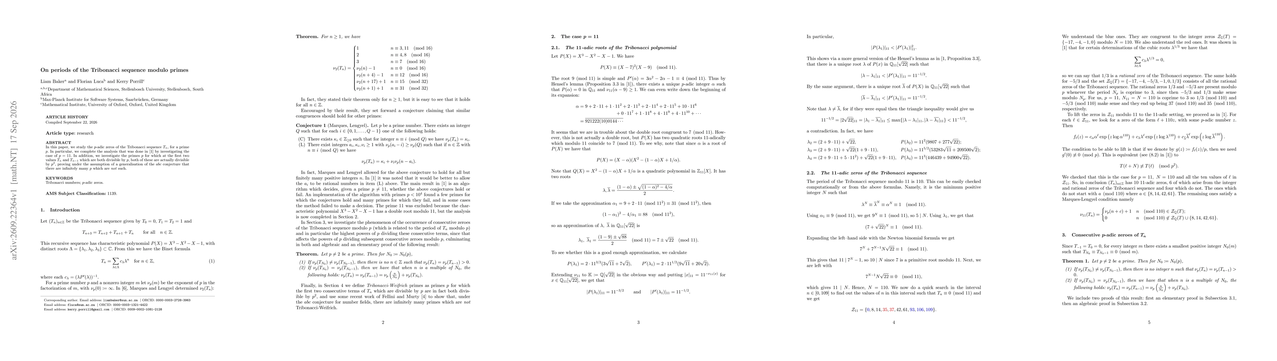 Thumbnail for On periods of the Tribonacci sequence modulo primes