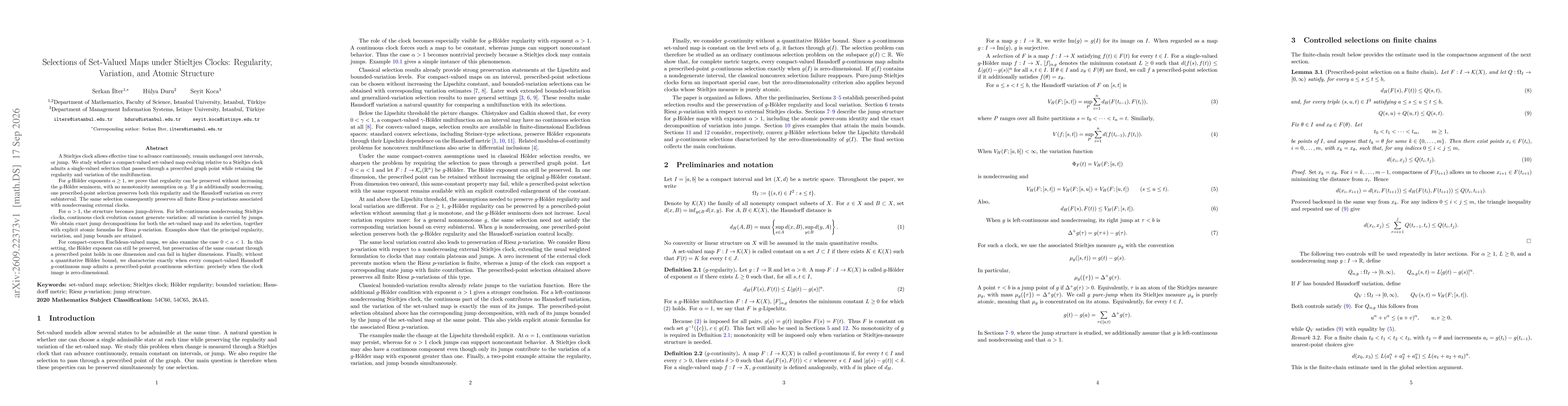 Thumbnail for Selections of Set-Valued Maps under Stieltjes Clocks: Regularity, Variation, and Atomic Structure