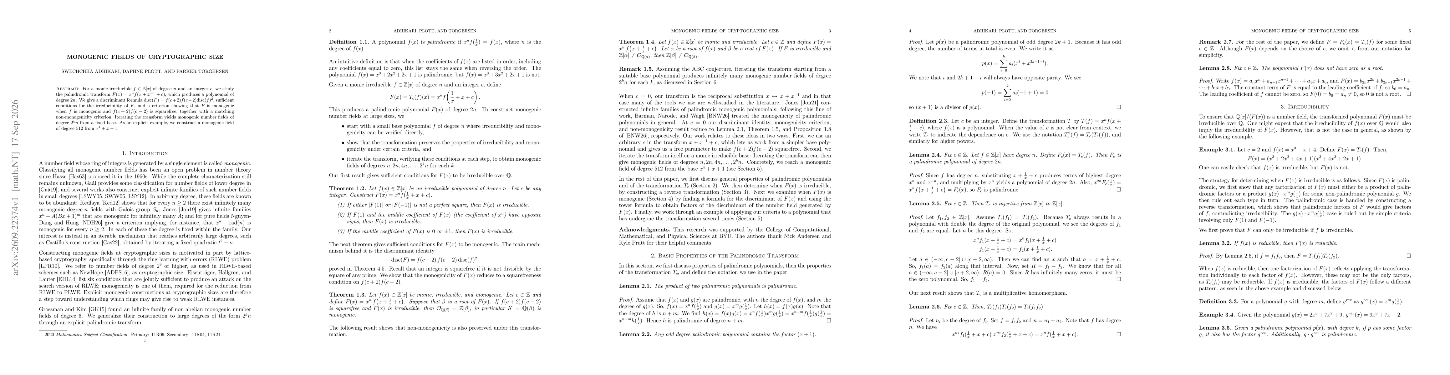 Thumbnail for Monogenic Fields of Cryptographic Size