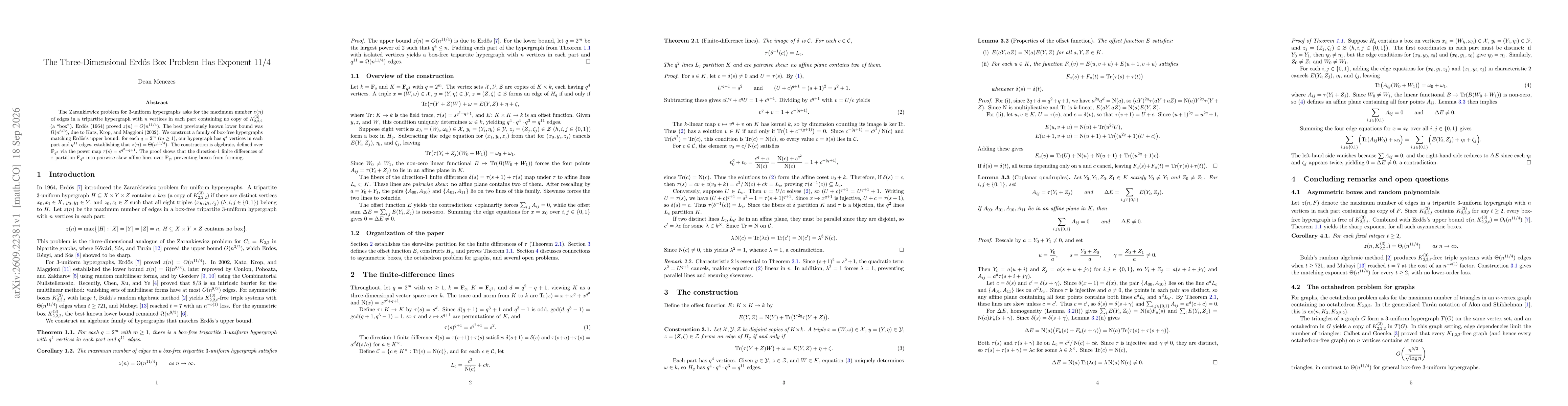 Thumbnail for The Three-Dimensional Erdős Box Problem Has Exponent $11/4$