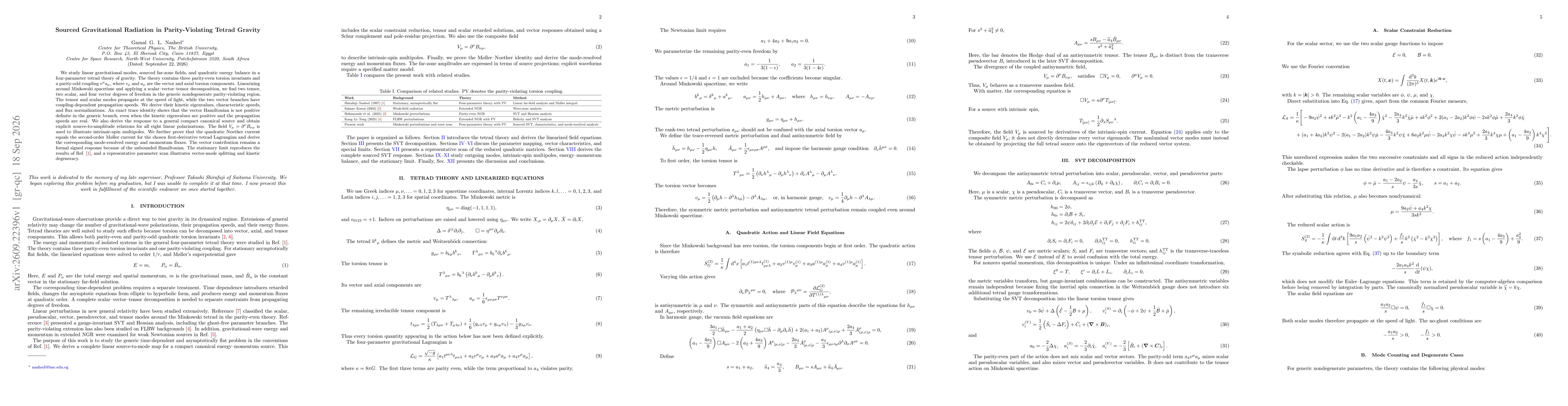 Thumbnail for Sourced Gravitational Radiation in Parity-Violating Tetrad Gravity