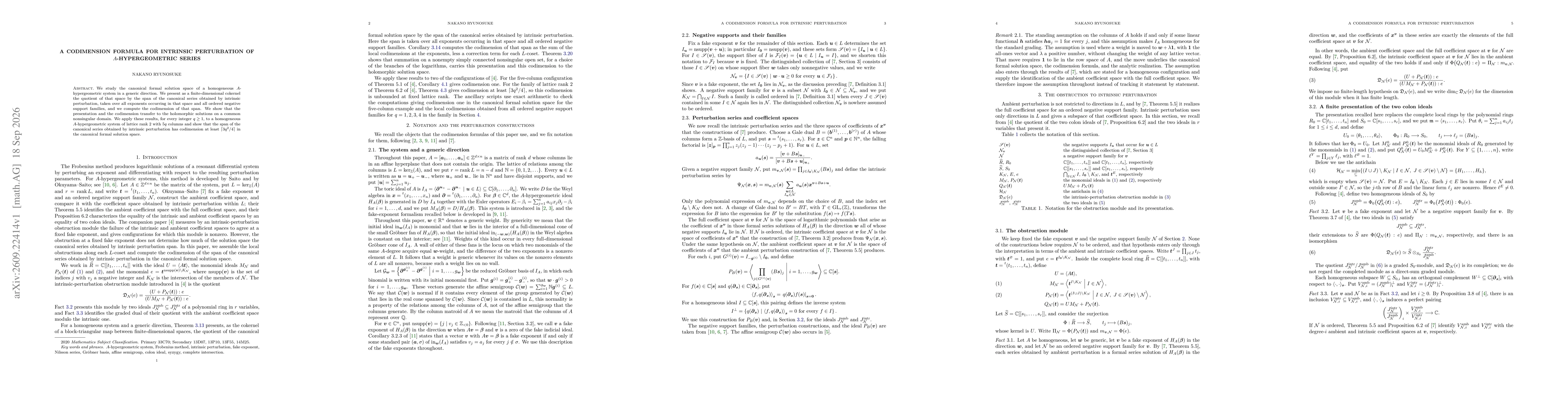 Thumbnail for A codimension formula for intrinsic perturbation of $A$-hypergeometric series