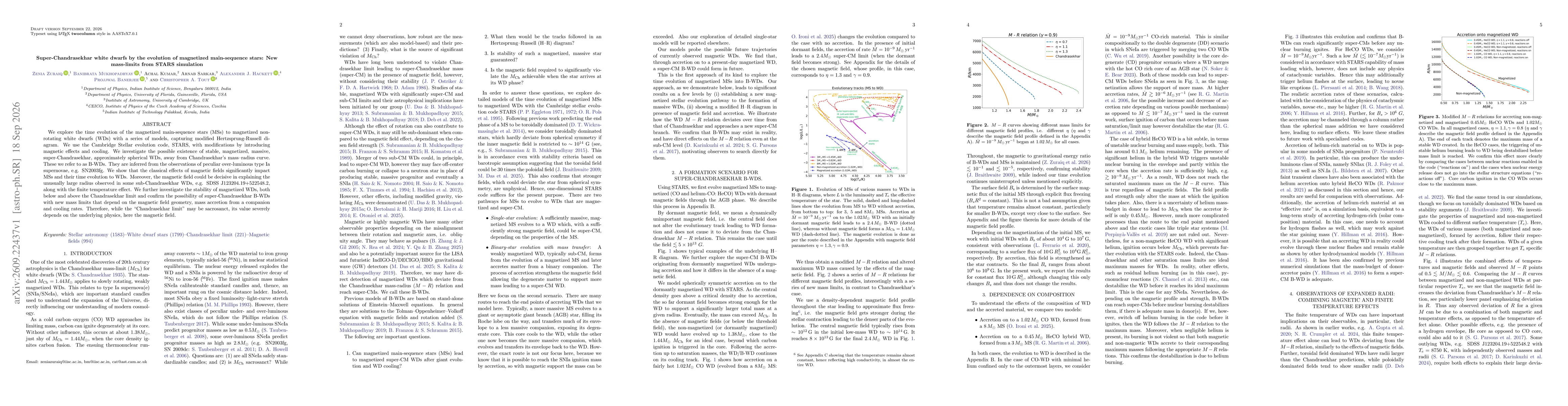 Thumbnail for Super-Chandrasekhar white dwarfs by the evolution of magnetized main-sequence stars: New mass-limits from STARS simulation