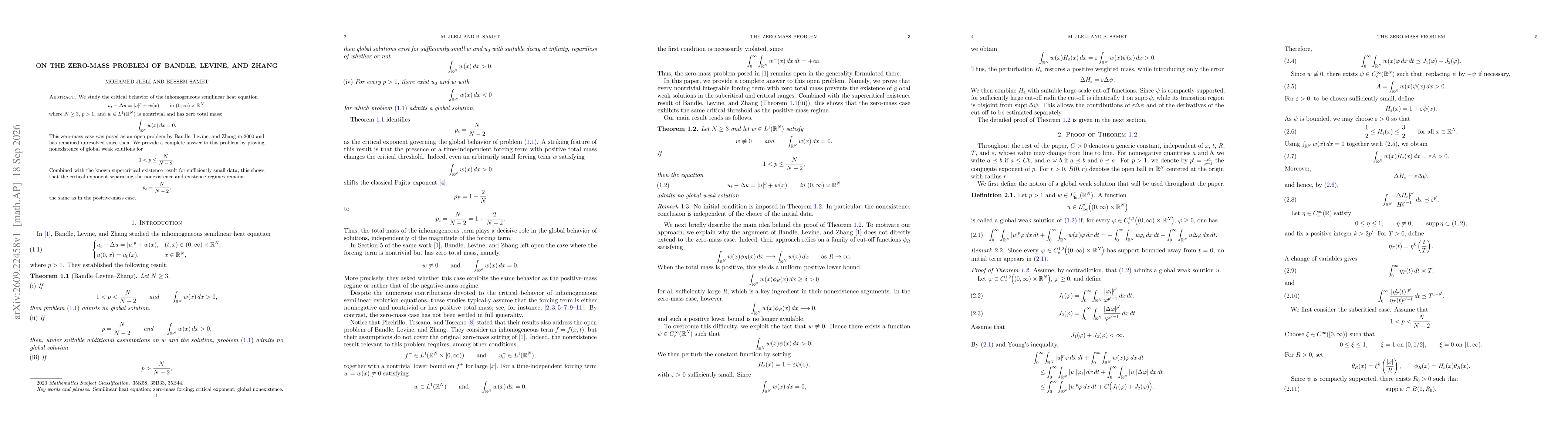 Thumbnail for On the Zero-Mass Problem of Bandle, Levine, and Zhang